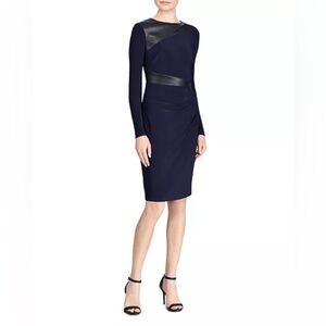 NWT Lauren Ralph Lauren Faux Leather trim Jersey Dress Size 6